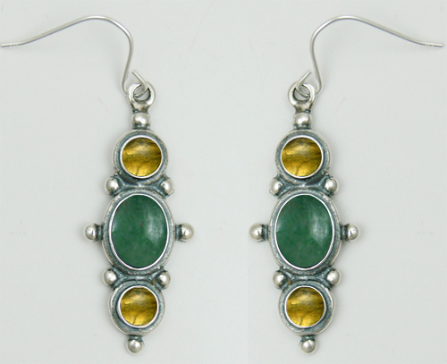 Sterling Silver Drop Dangle Earrings With Jade And Citrine